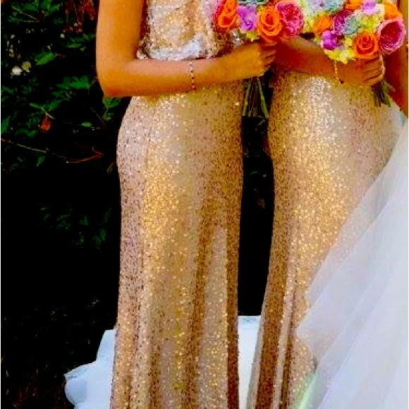 David’s bridal gold sequin formal dress. EUC Worn once.  XS. - Picture 8 of 10